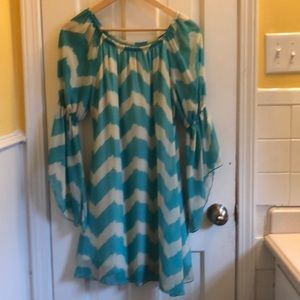 On or off the shoulder chevron mini dress.